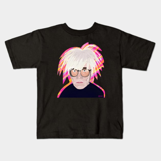 Andy Warhol portrait Kids T-Shirt by Pinky's Studio 